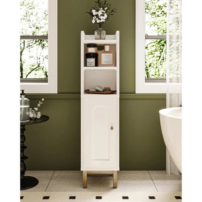 Narrow White Bathroom Storage Cabinet