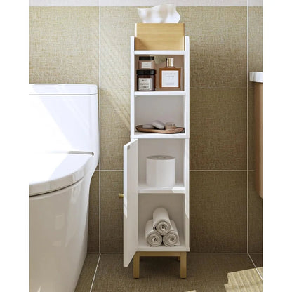 Narrow White Bathroom Storage Cabinet