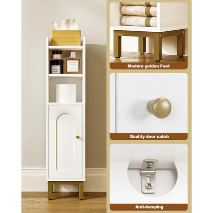 Narrow White Bathroom Storage Cabinet