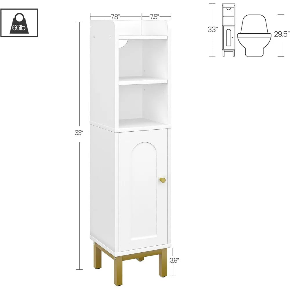 Narrow White Bathroom Storage Cabinet