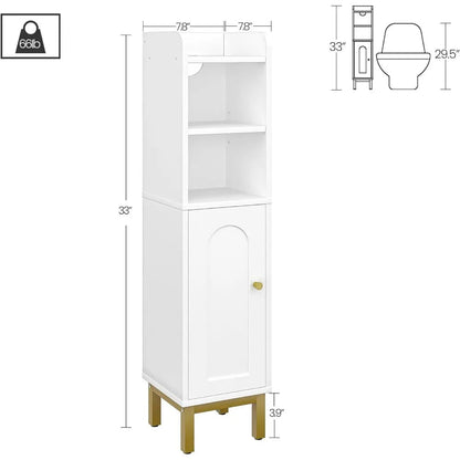 Narrow White Bathroom Storage Cabinet