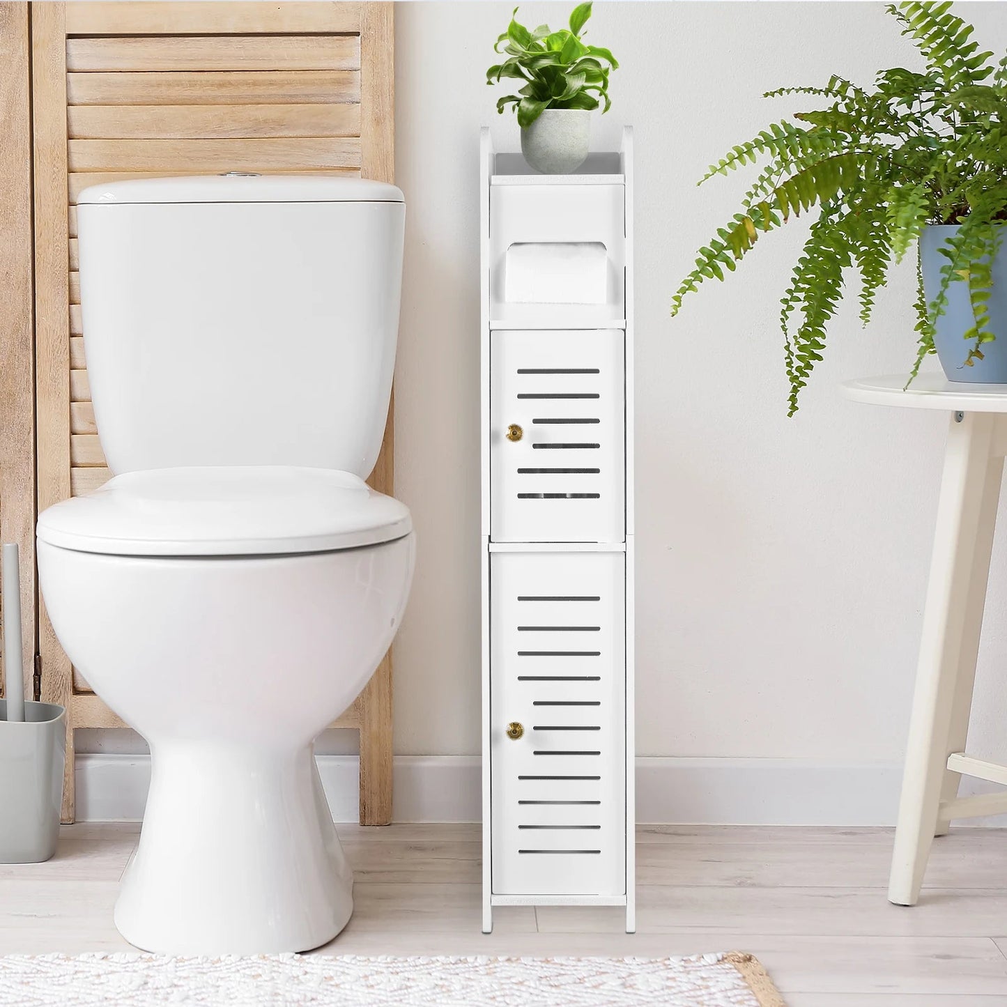 Narrow White Bathroom Storage Cabinet