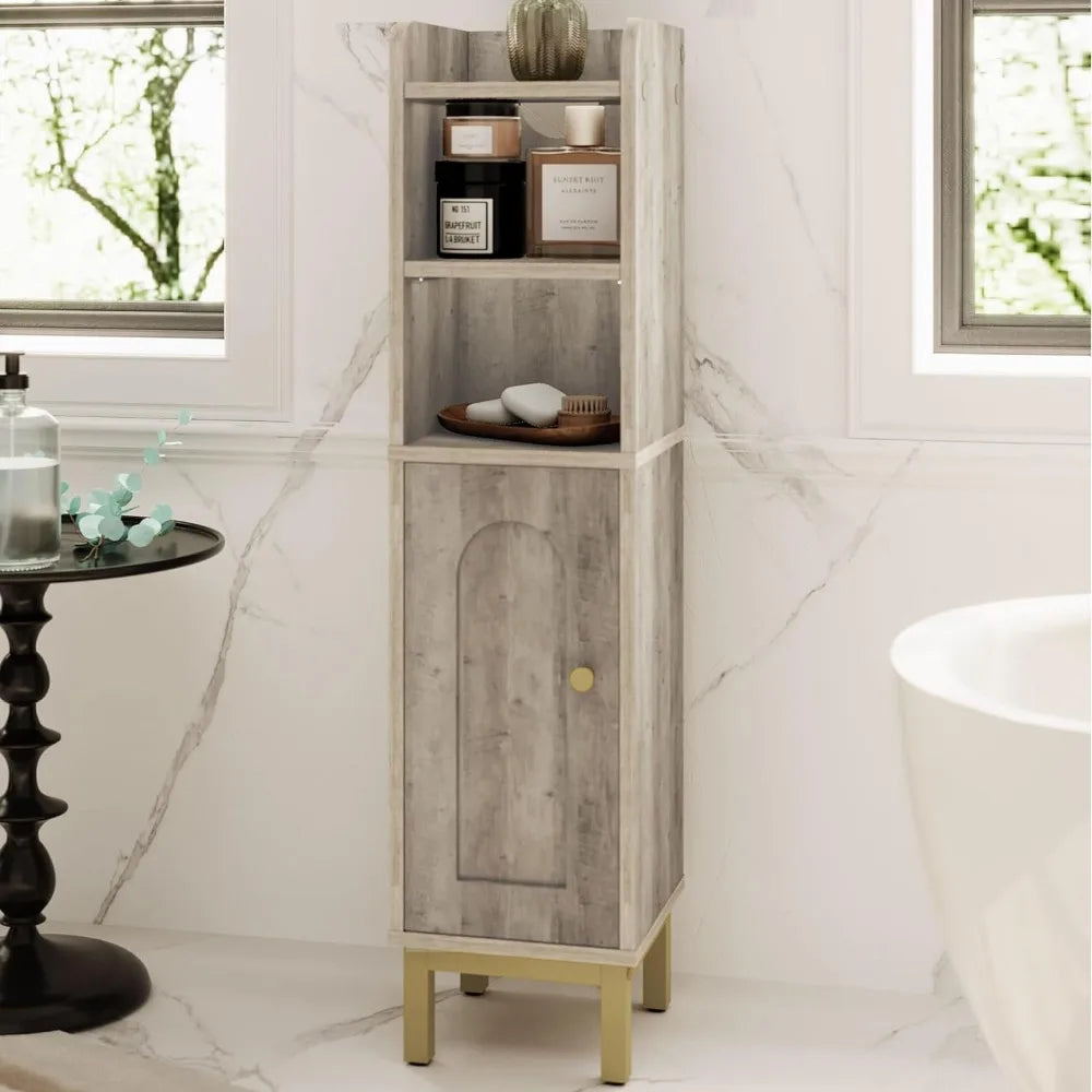 Narrow White Bathroom Storage Cabinet