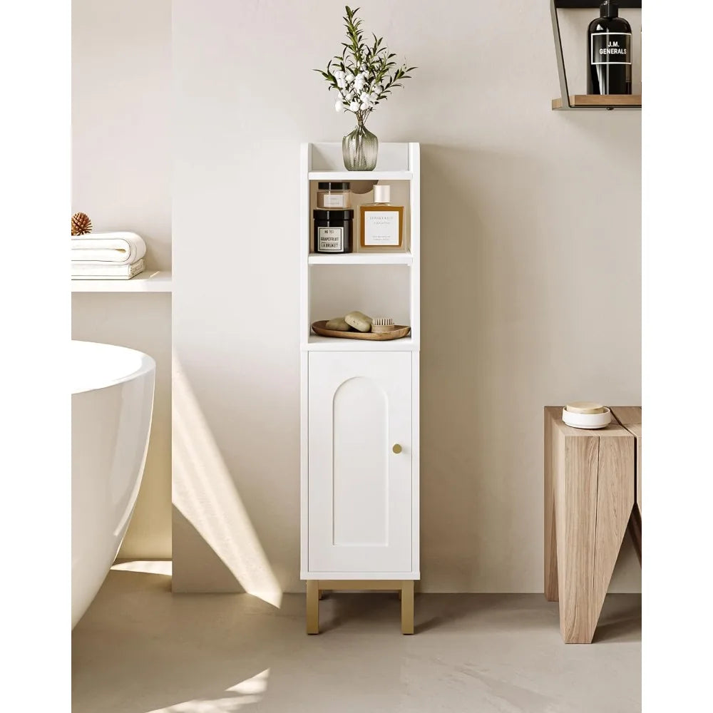 Narrow White Bathroom Storage Cabinet