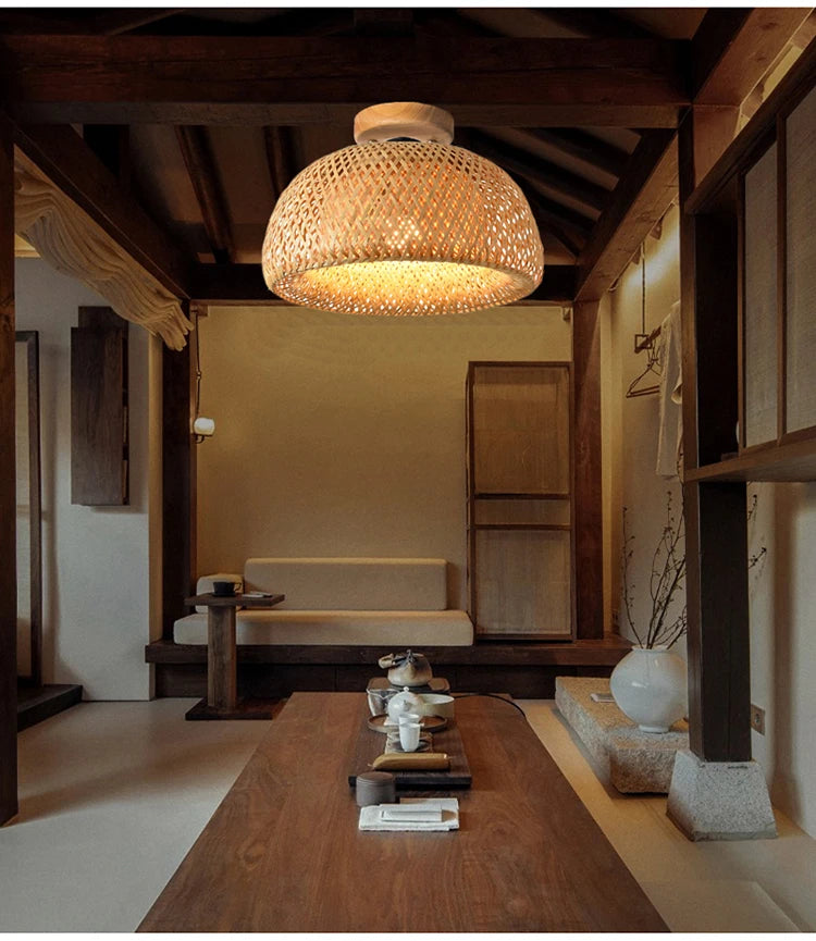 Natural Bamboo Hand-Knitted Ceiling Light