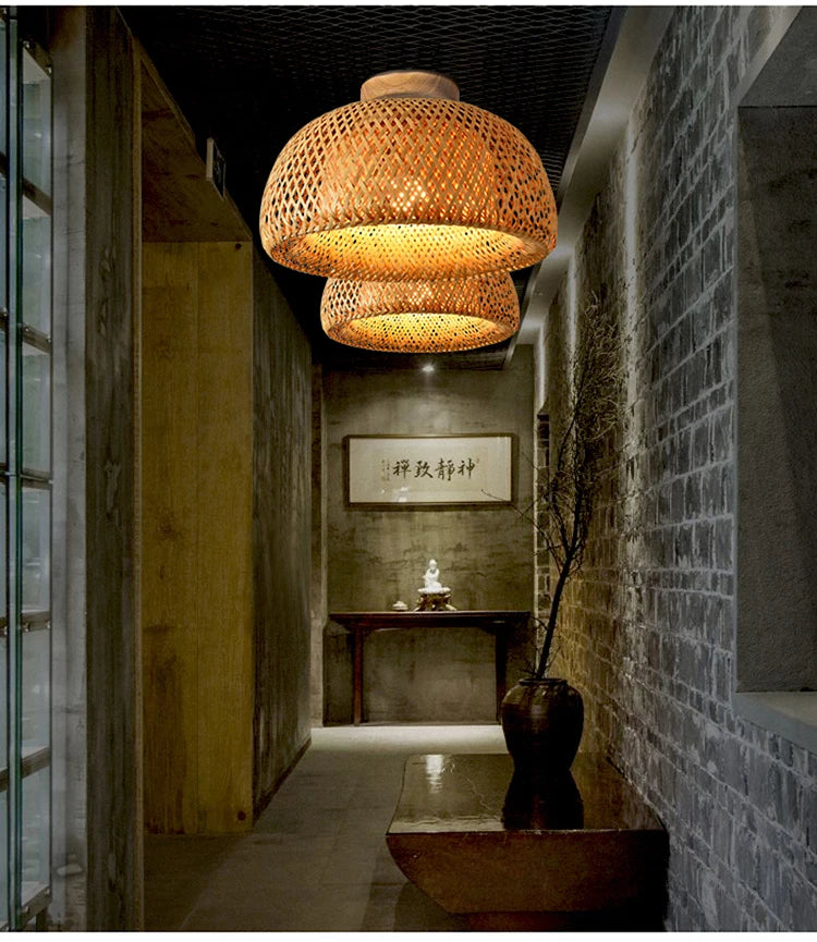 Natural Bamboo Hand-Knitted Ceiling Light