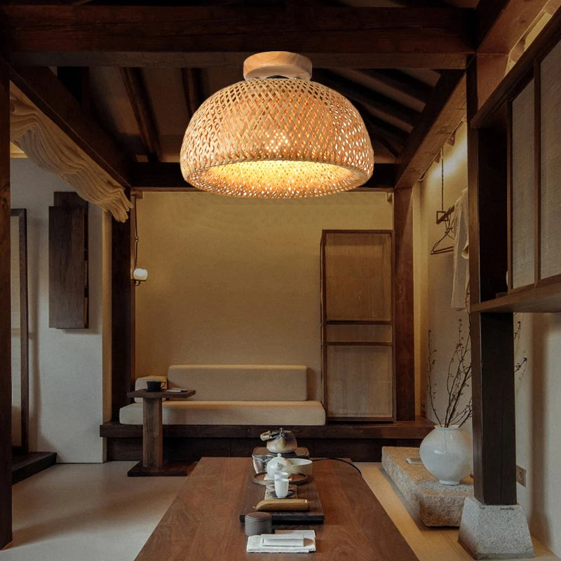 Natural Bamboo Hand-Knitted Ceiling Light