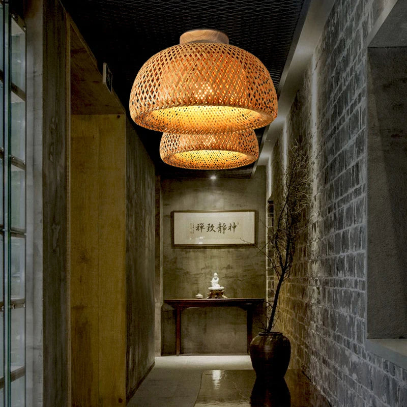 Natural Bamboo Hand-Knitted Ceiling Light