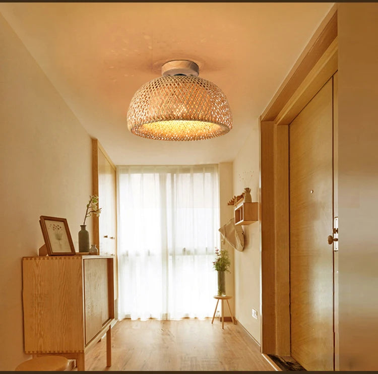 Natural Bamboo Hand-Knitted Ceiling Light