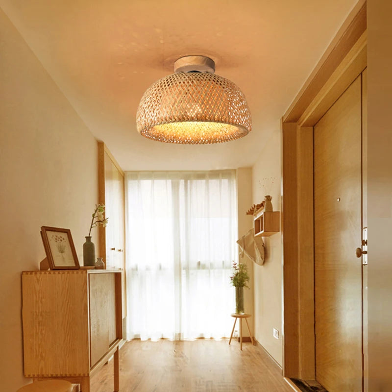 Natural Bamboo Hand-Knitted Ceiling Light