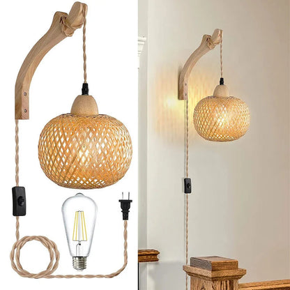 Natural Rattan Bamboo Wall Lamp