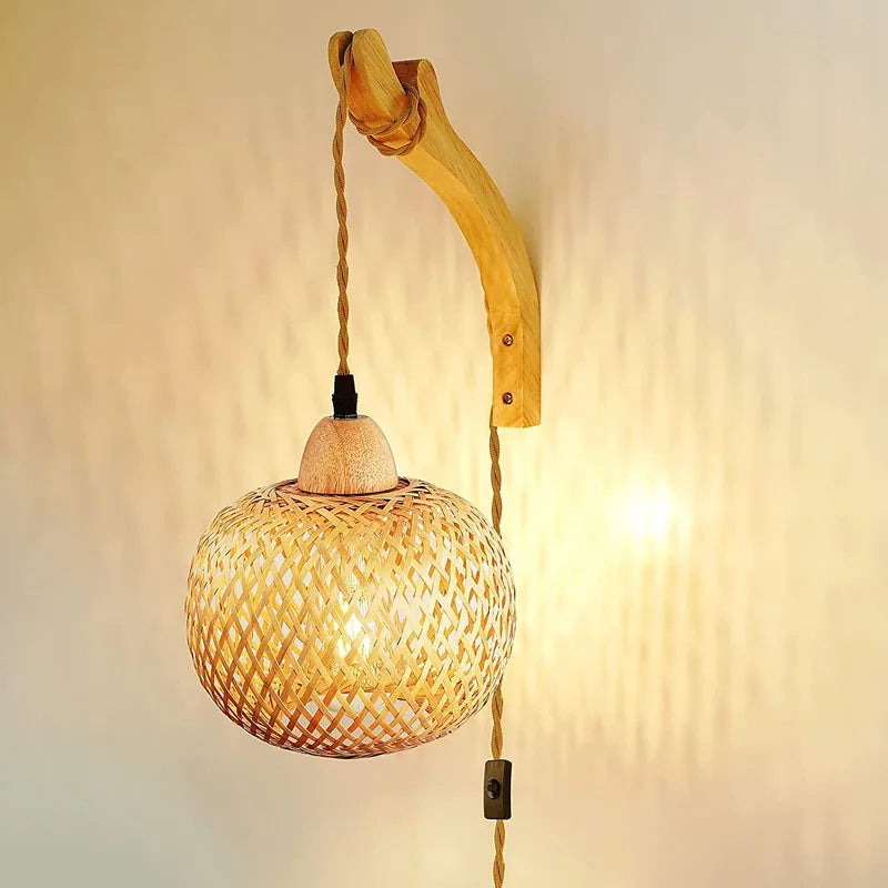 Natural Rattan Bamboo Wall Lamp