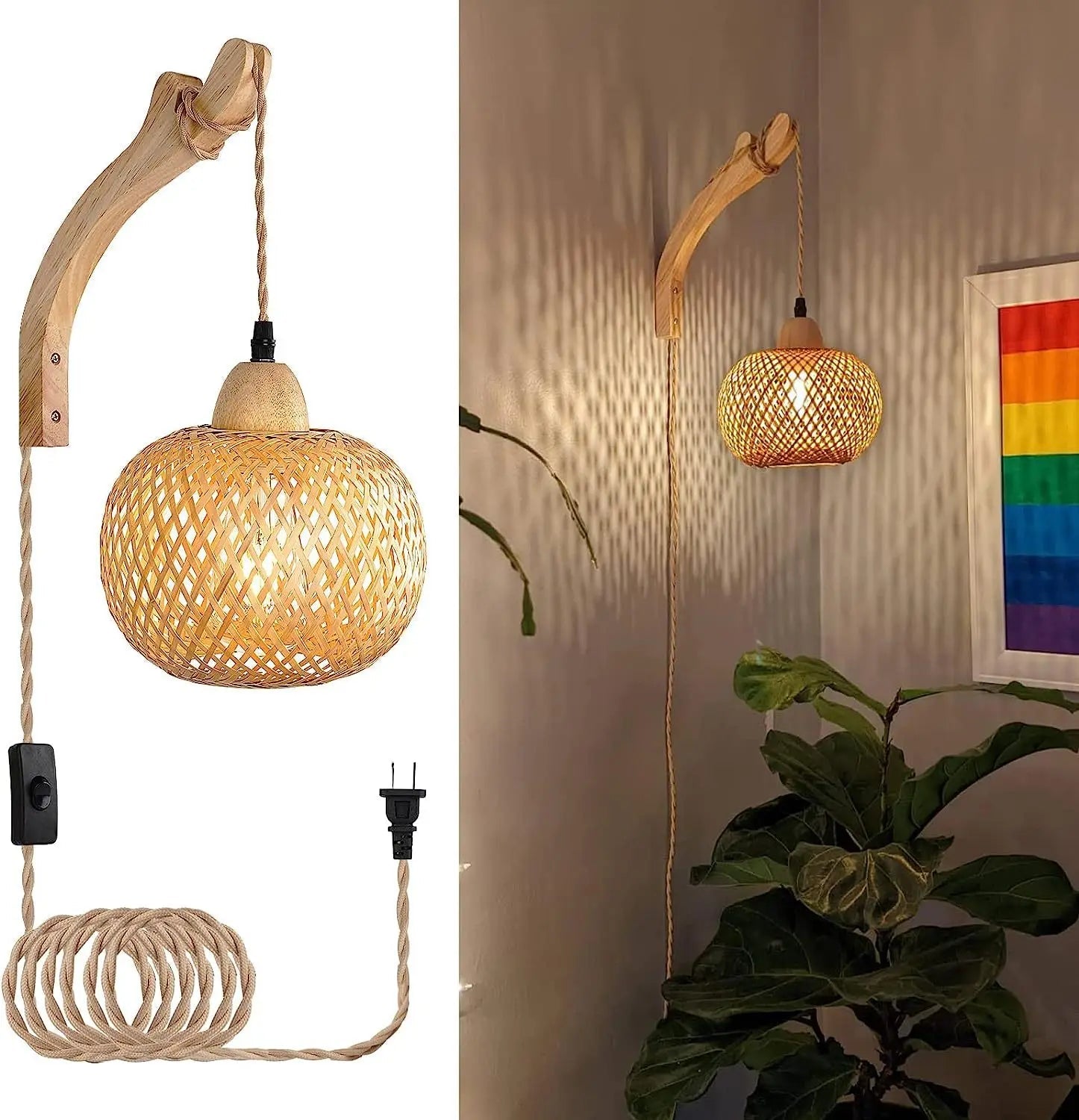 Natural Rattan Bamboo Wall Lamp