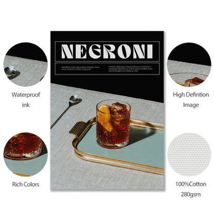 Negroni Cocktail Retro Canvas Print