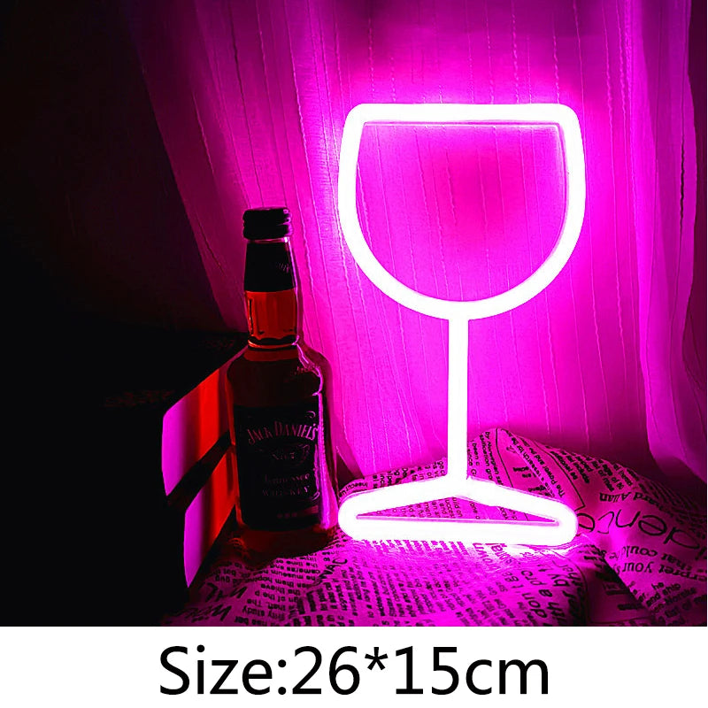 Neon Wine Glass Wall Light