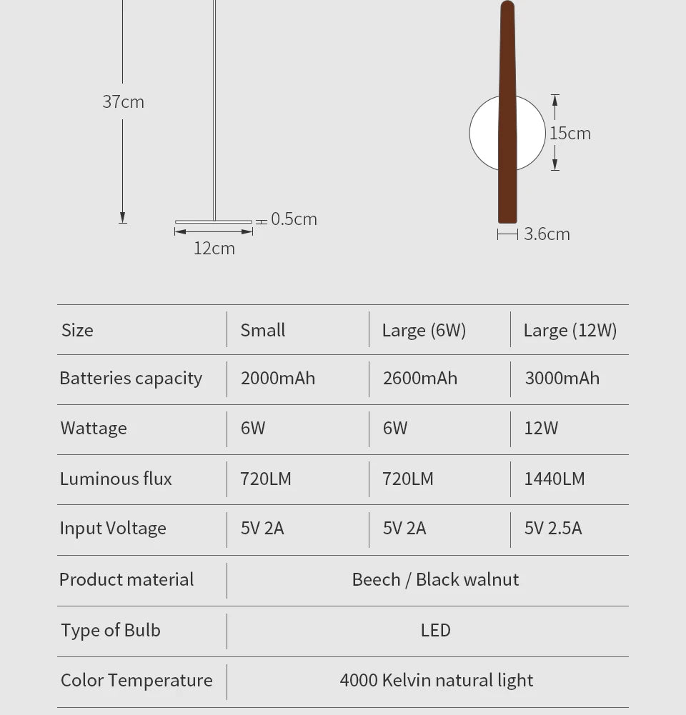 Noble Wood 360° Rotating LED Lamp