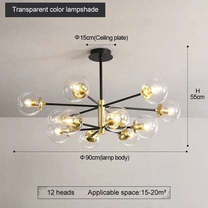 Nordic Black Glass Ball Chandelier