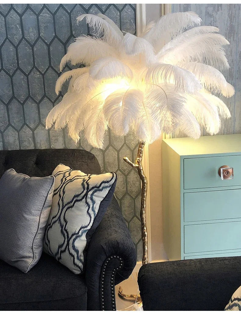 Nordic Copper Ostrich Feather Lamp