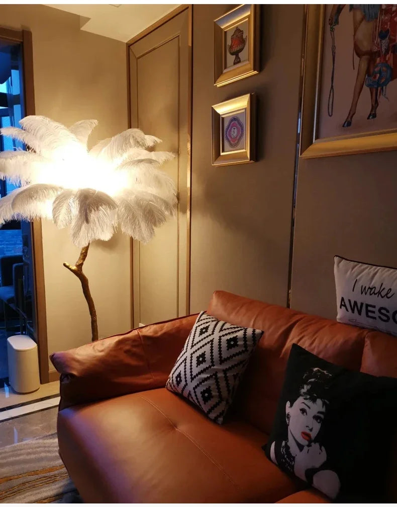 Nordic Copper Ostrich Feather Lamp