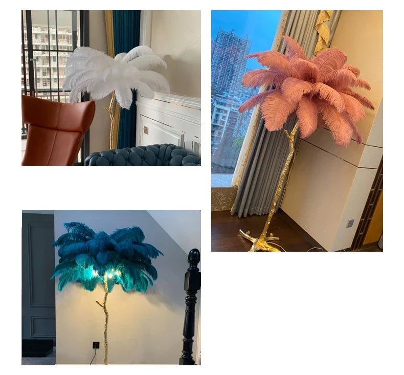 Nordic Copper Ostrich Feather Lamp