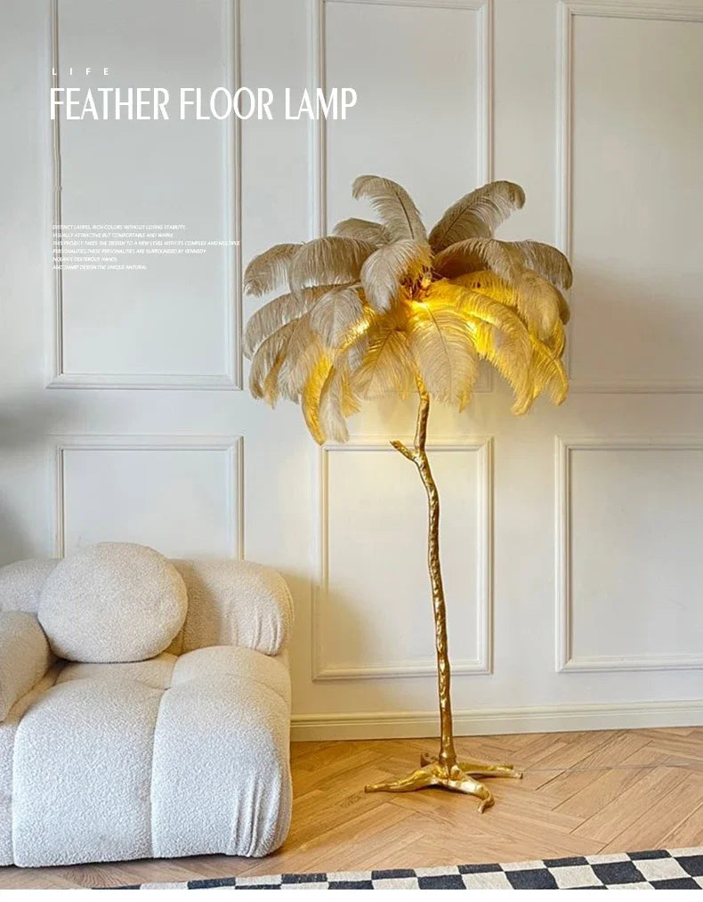 Nordic Copper Ostrich Feather Lamp