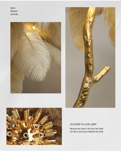 Nordic Copper Ostrich Feather Lamp