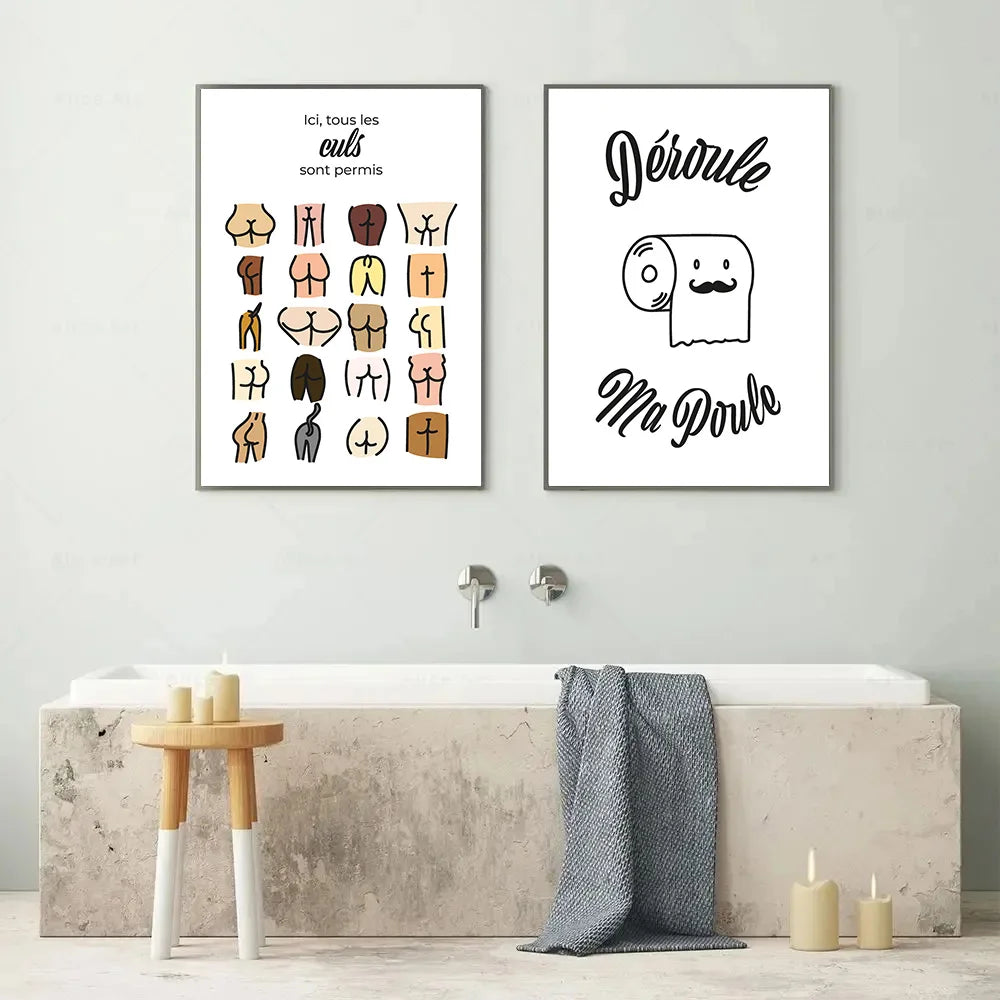 Nordic Humorous Bathroom Canvas Art