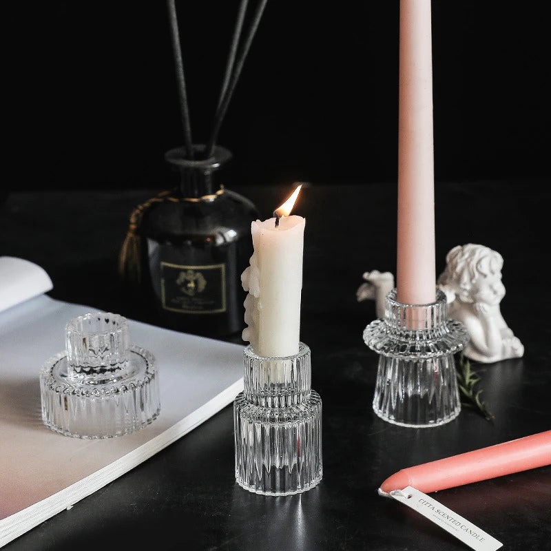 Nordic Pink Glass Candlestick Holder