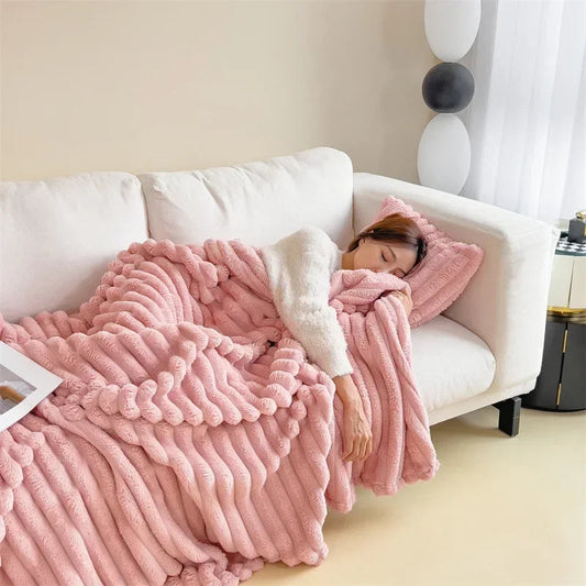 Nordic Pink Rabbit Fur Throw Blanket