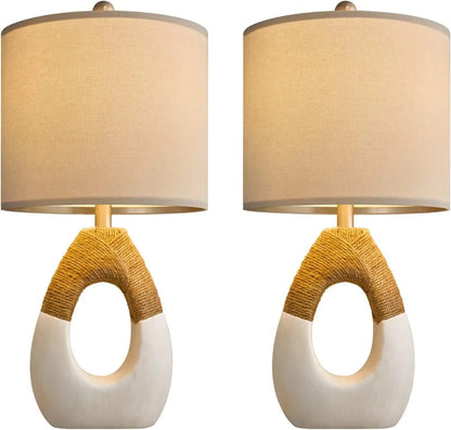 OYEARS Boho Rattan Table Lamps Set