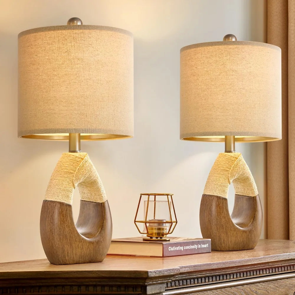 OYEARS Boho Rattan Table Lamps Set