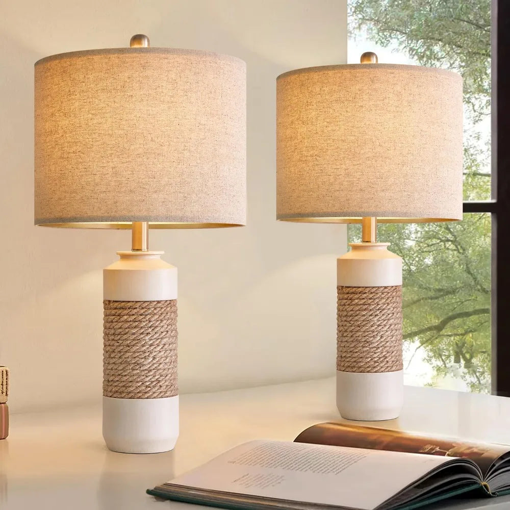 OYEARS Boho Rattan Table Lamps Set