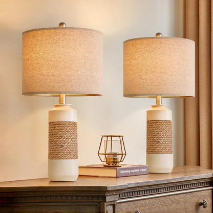 OYEARS Boho Rattan Table Lamps Set