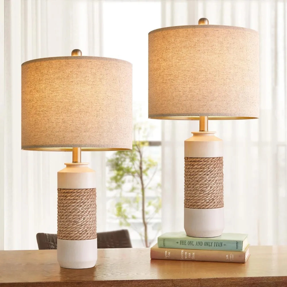 OYEARS Boho Rattan Table Lamps Set