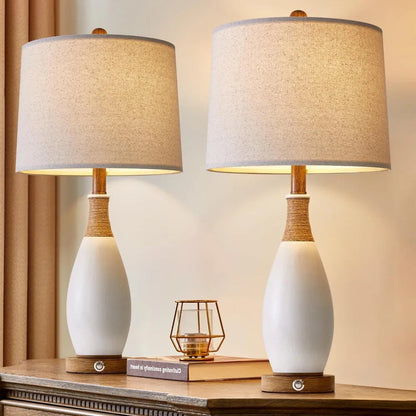 OYEARS Boho Rattan Table Lamps Set