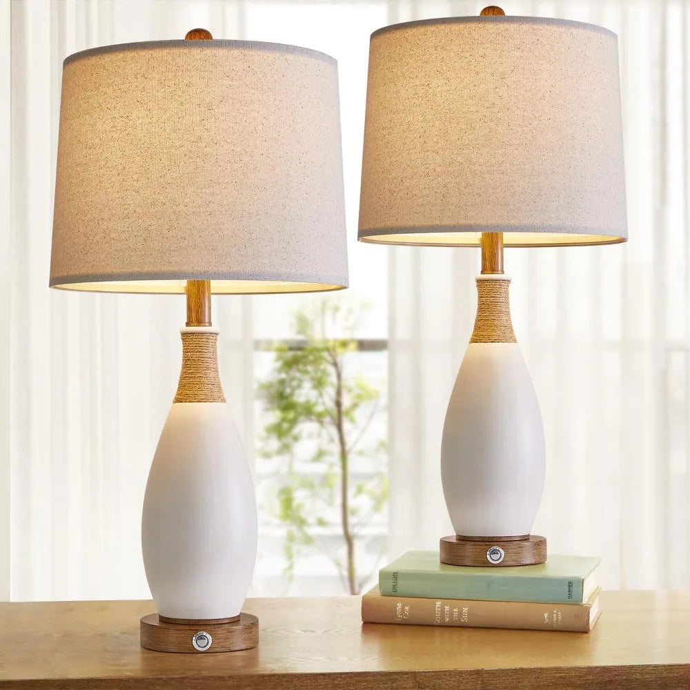 OYEARS Boho Rattan Table Lamps Set