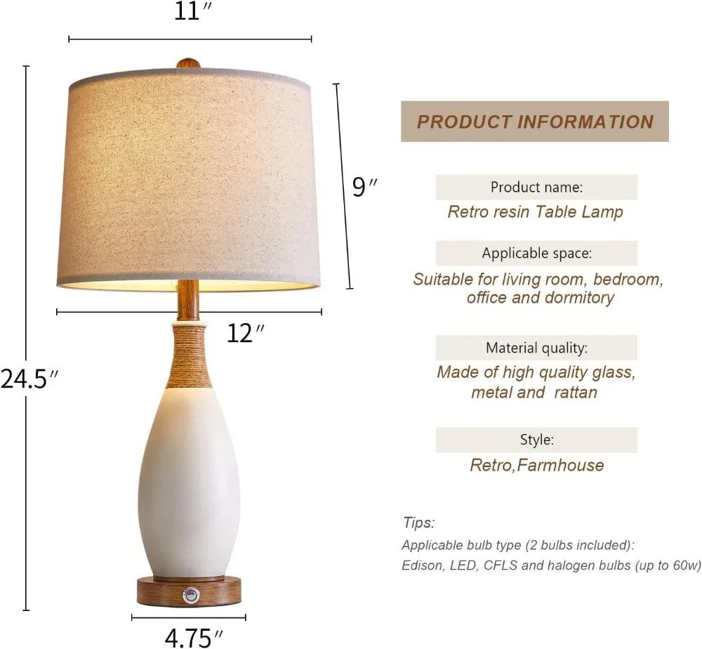 OYEARS Boho Rattan Table Lamps Set