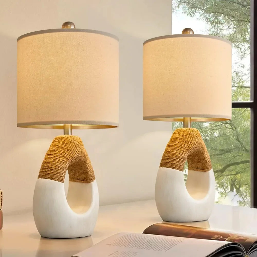 OYEARS Boho Rattan Table Lamps Set