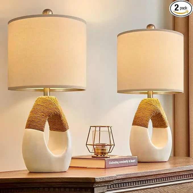 OYEARS Boho Rattan Table Lamps Set