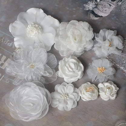 Off White Chiffon Organza Flowers Set