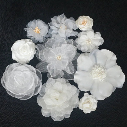 Off White Chiffon Organza Flowers Set