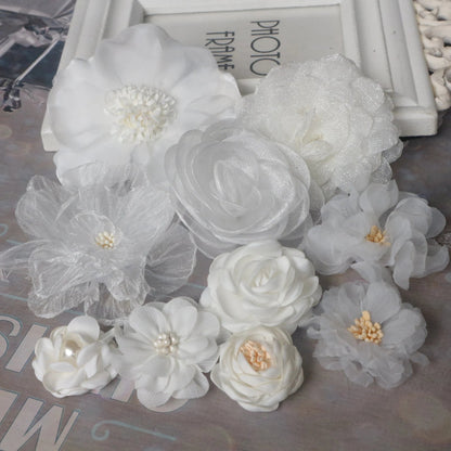 Off White Chiffon Organza Flowers Set