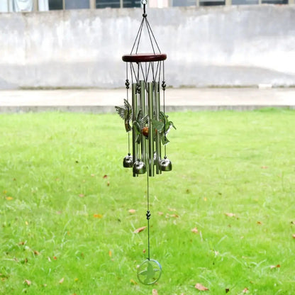 Outdoor Metal Wind Chimes - Owl & Hummingbird