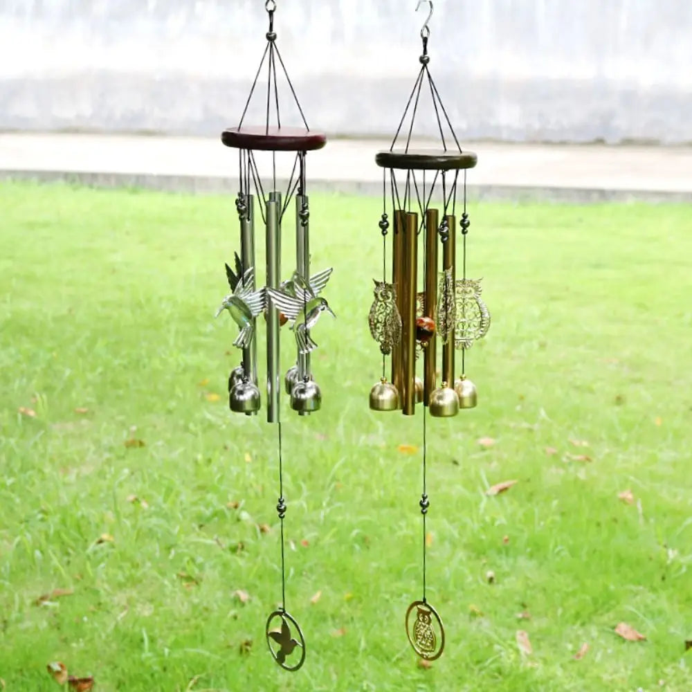 Outdoor Metal Wind Chimes - Owl & Hummingbird