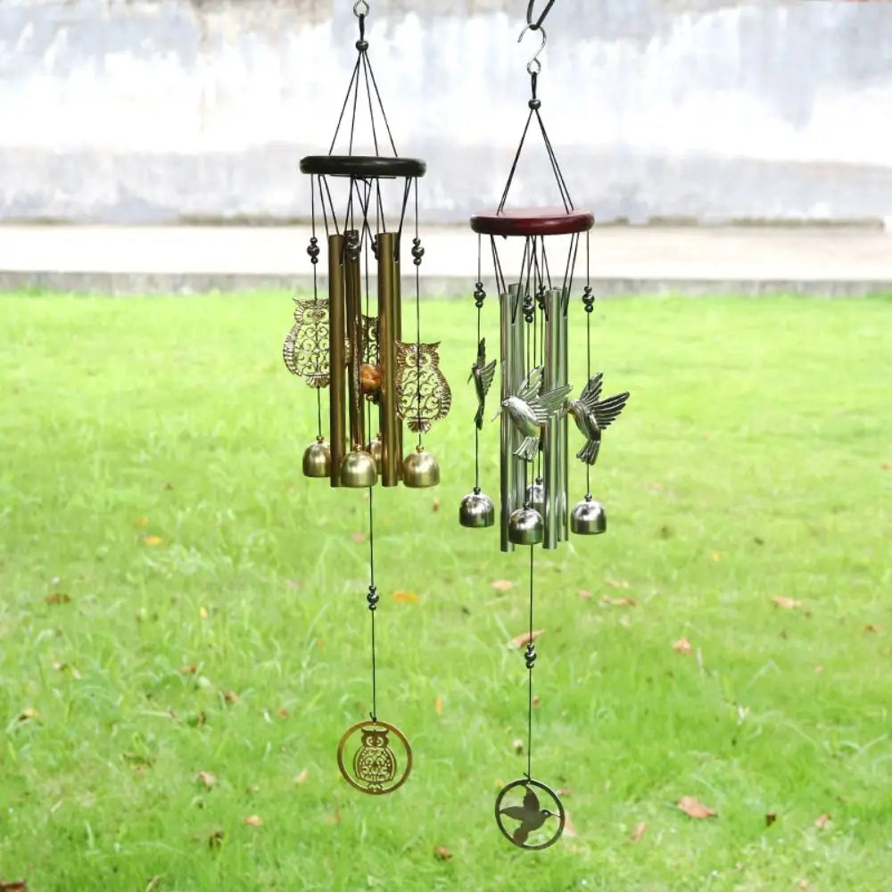 Outdoor Metal Wind Chimes - Owl & Hummingbird