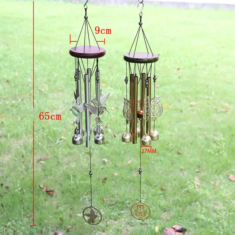 Outdoor Metal Wind Chimes - Owl & Hummingbird