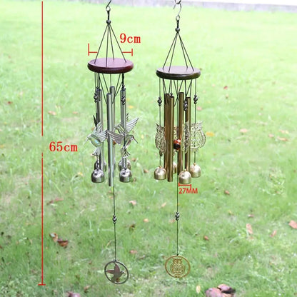 Outdoor Metal Wind Chimes - Owl & Hummingbird