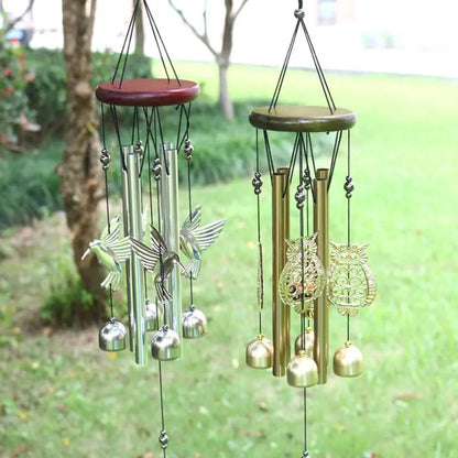 Outdoor Metal Wind Chimes - Owl & Hummingbird