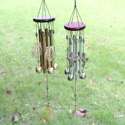 Outdoor Metal Wind Chimes - Owl & Hummingbird