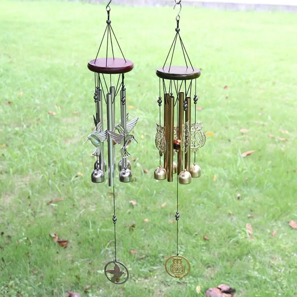 Outdoor Metal Wind Chimes - Owl & Hummingbird